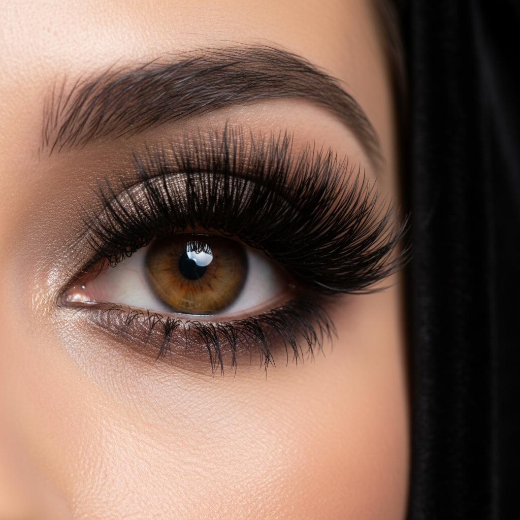 Volume set lash extensions — full dramatic 3D-6D handcrafted fans close-up